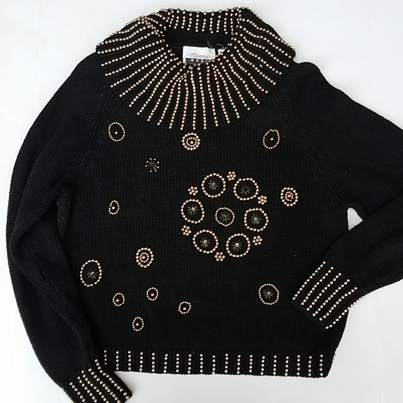 Vintage new years sweater gold studs L 1970,s - Picture 1 of 6